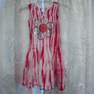 Flapdoodles Pink Tie-Dye Dress with Sequin Flower